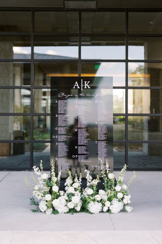Oversized seating chart with floral gardens